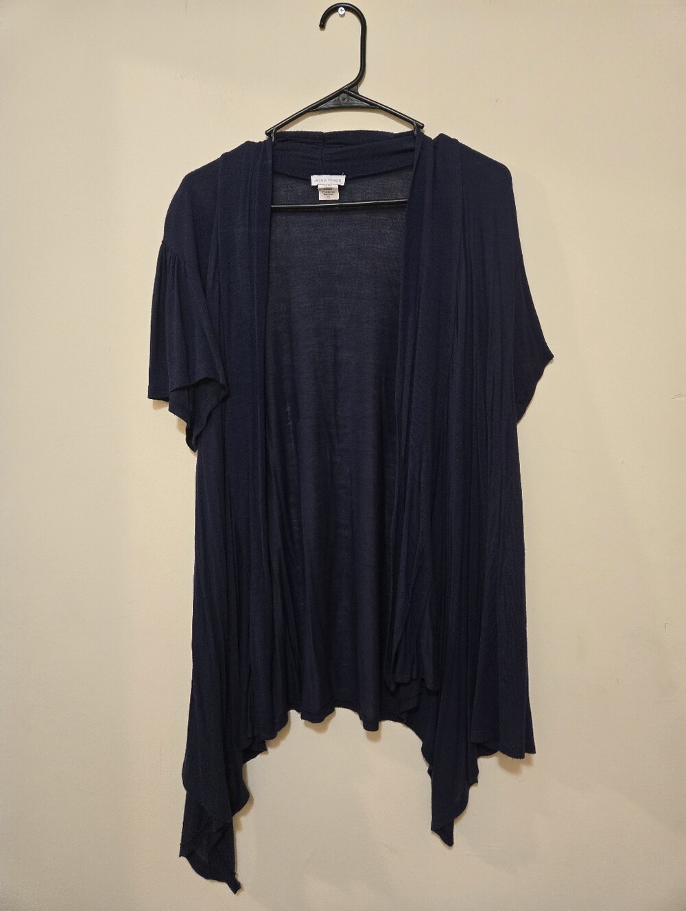 Jacqui Knapp navy blue open-front draped cardigan, Size 1x